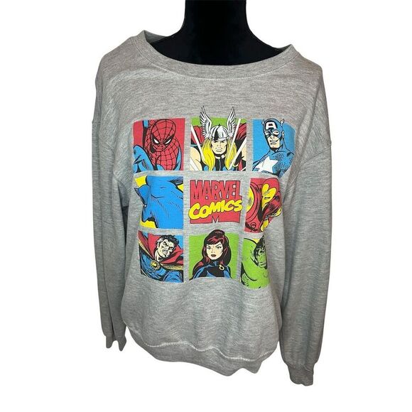 MARVEL GRAY GRAPHIC SWEATSHIRT SPIDERMAN THOR HULK CAPTAIN AMERICA WOMENS SIZE M - Picture 2 of 6